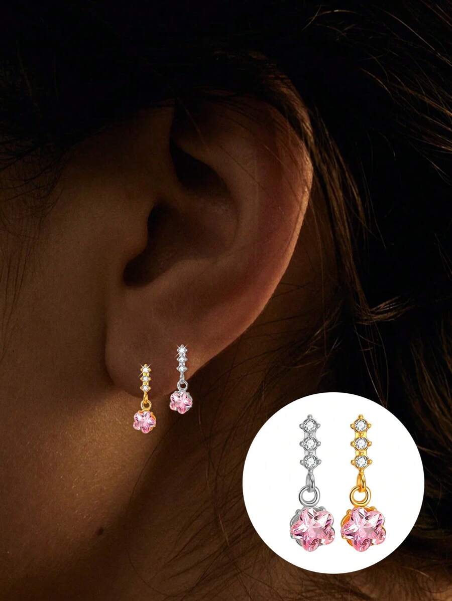 1 pièce Boucle d'oreille à fleur en cristal avec pompon en argent sterling 925 pour femme, mariage, fête, bijoux, cadeaux, accessoires mode, créatif
