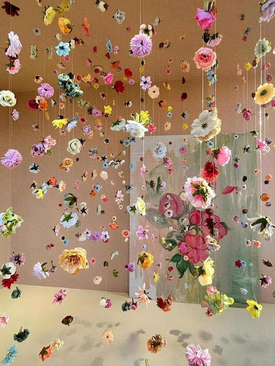 21pcs DIY Hanging Flower Garland With Fishline - 20pcs Polyester Artificial Flowers, Random Color Floating Petals, Spring Decorative Petal Rainfall Scene, For Weddings And Engagements, Wedding Decoration | Vibrant Flower Garland | Artificial Flowers, Flower Decorations
