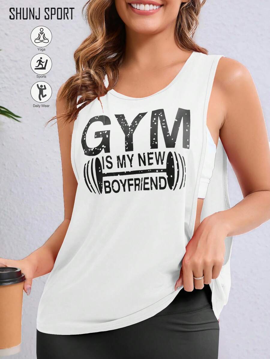 Neue Saison Damen Fitness T-Shirt, modisches Buchstaben-Muster Muster Sport Tank Top, Gym Training ärmelloses Trägershirt, rosa Gym Workout Top