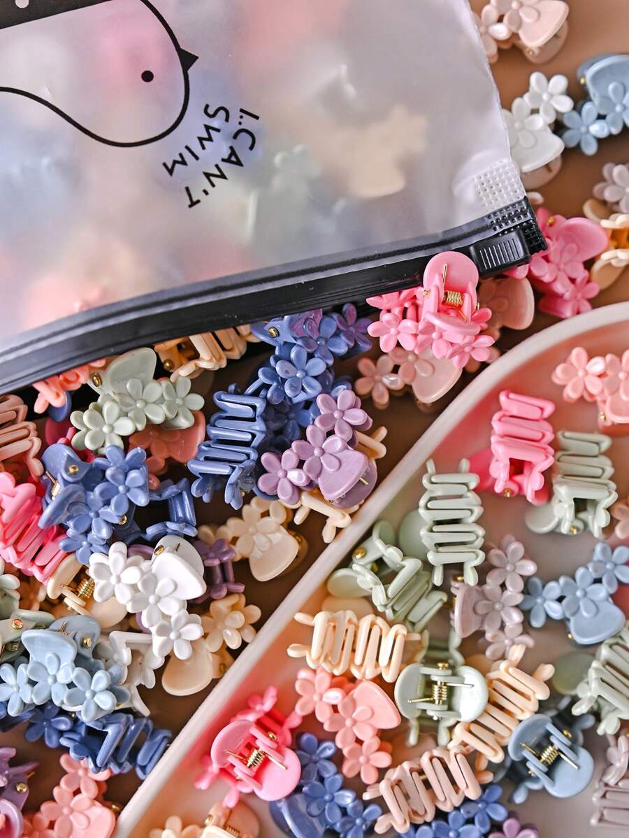 30pcs Muted Color Floral Hair Clips, Elegant & Cute Daily Versatile Hair Accessories For Women, Ponytail Holder