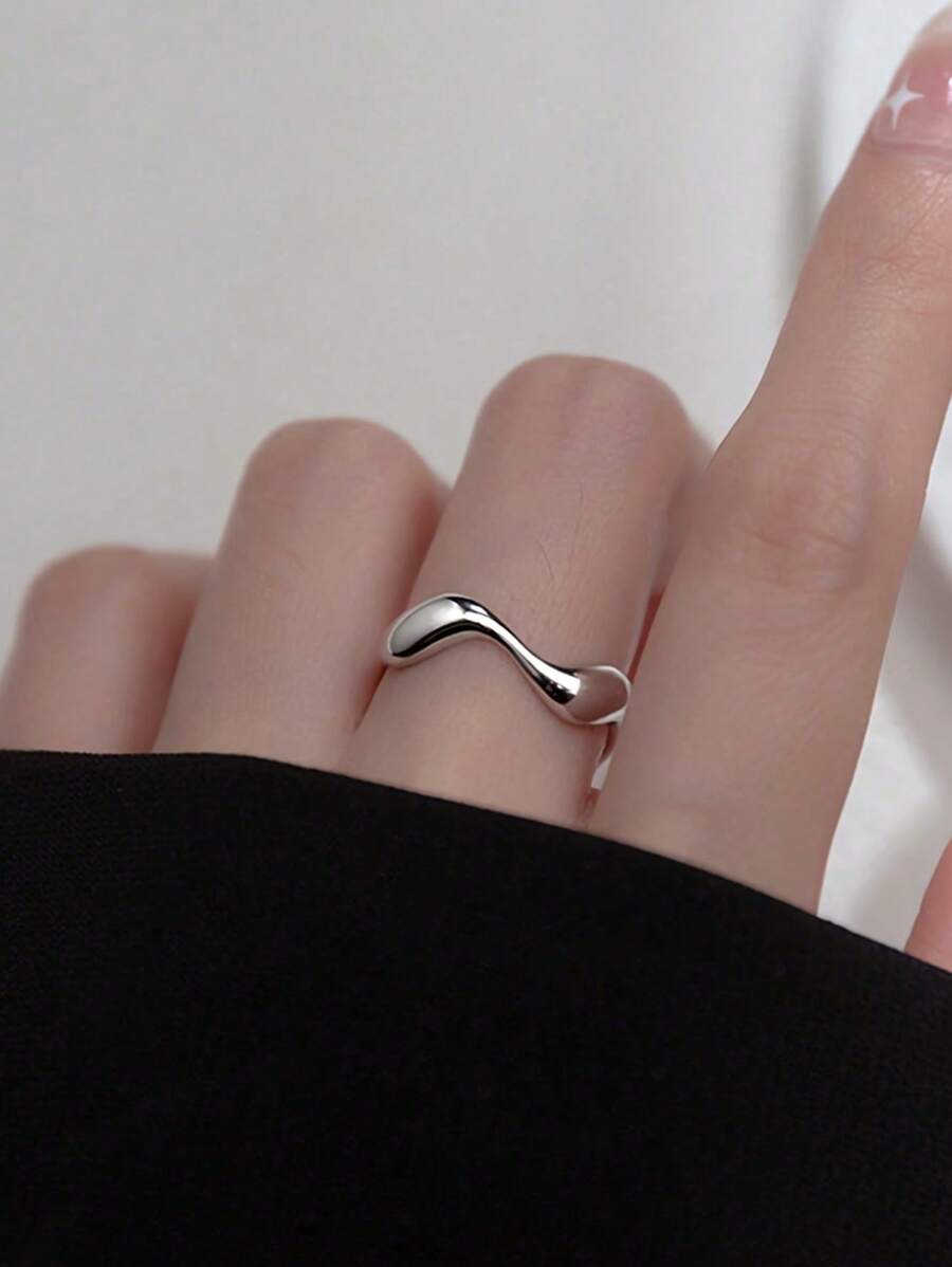 GAGAFEEL 1 pieza Anillo ajustable de dedo de estilo geométrico ondulado elegante de plata de ley 925 para mujer, joya de amistad para uso diario, regalo