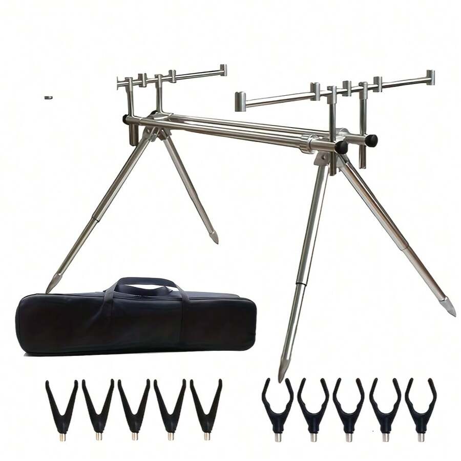 New European Carp Fishing Aluminum Alloy Quick Folding Rod Stand, Multifunctional 5-Head Offshore Fishing Rod Holder, Alarm Bracket, Fishing Accessory