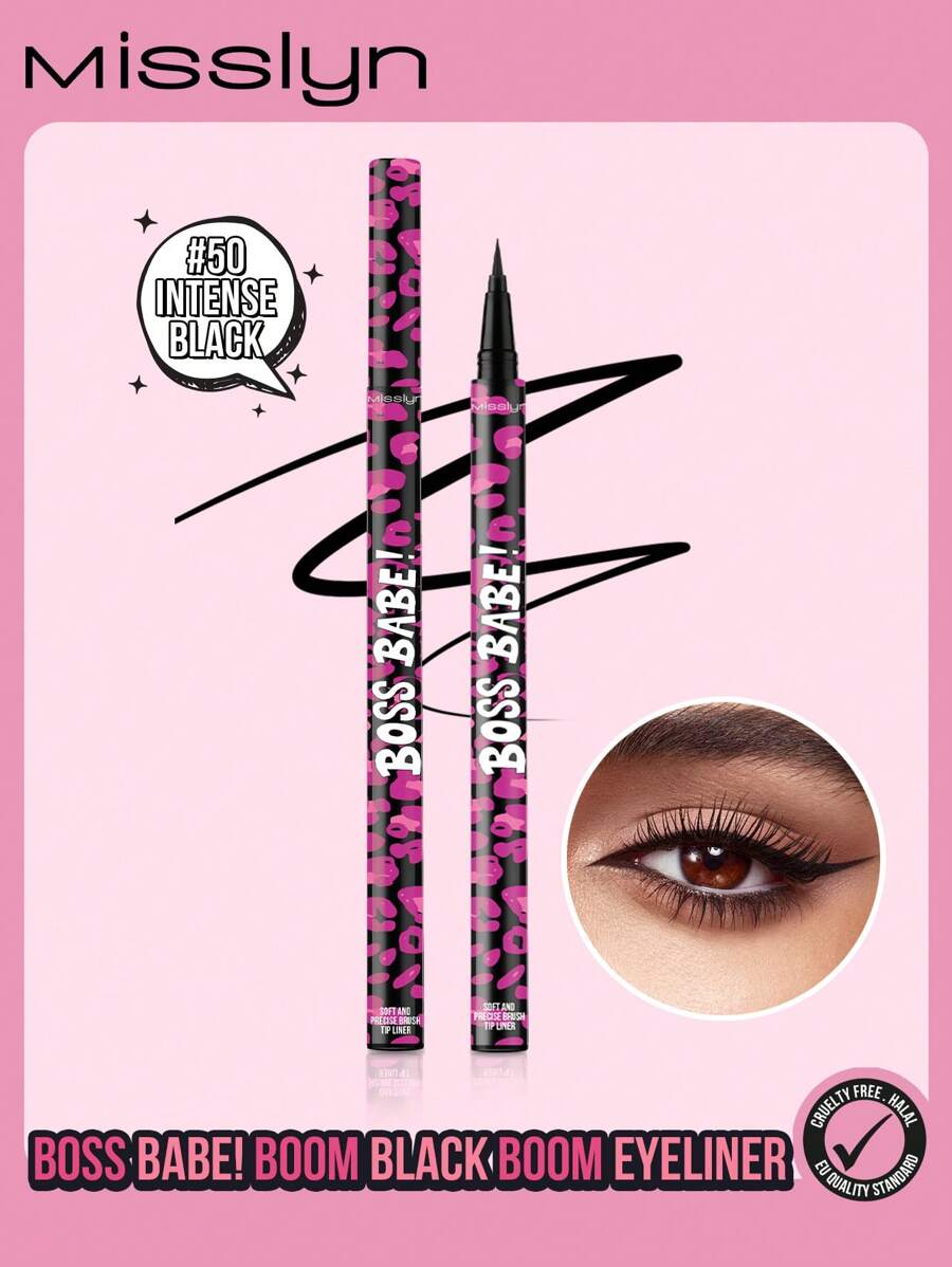 Misslyn BOSS BABE! Boom Black Boom Eyeliner, Waterproof Liquid Ink Eyeliner, Ultra-Pigmented & Waterproof, Creates Bold & Defined Lines, Available In 4 Intense Colors: Brown And Black And Red And Blue, Long Lasting Matte Liquid Eyeliner
