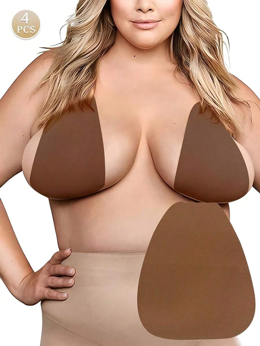 4 piezas de Cintas adhesivas push-up invisibles en colores nude, negro y café, aptas para mujeres con busto de talla B-E