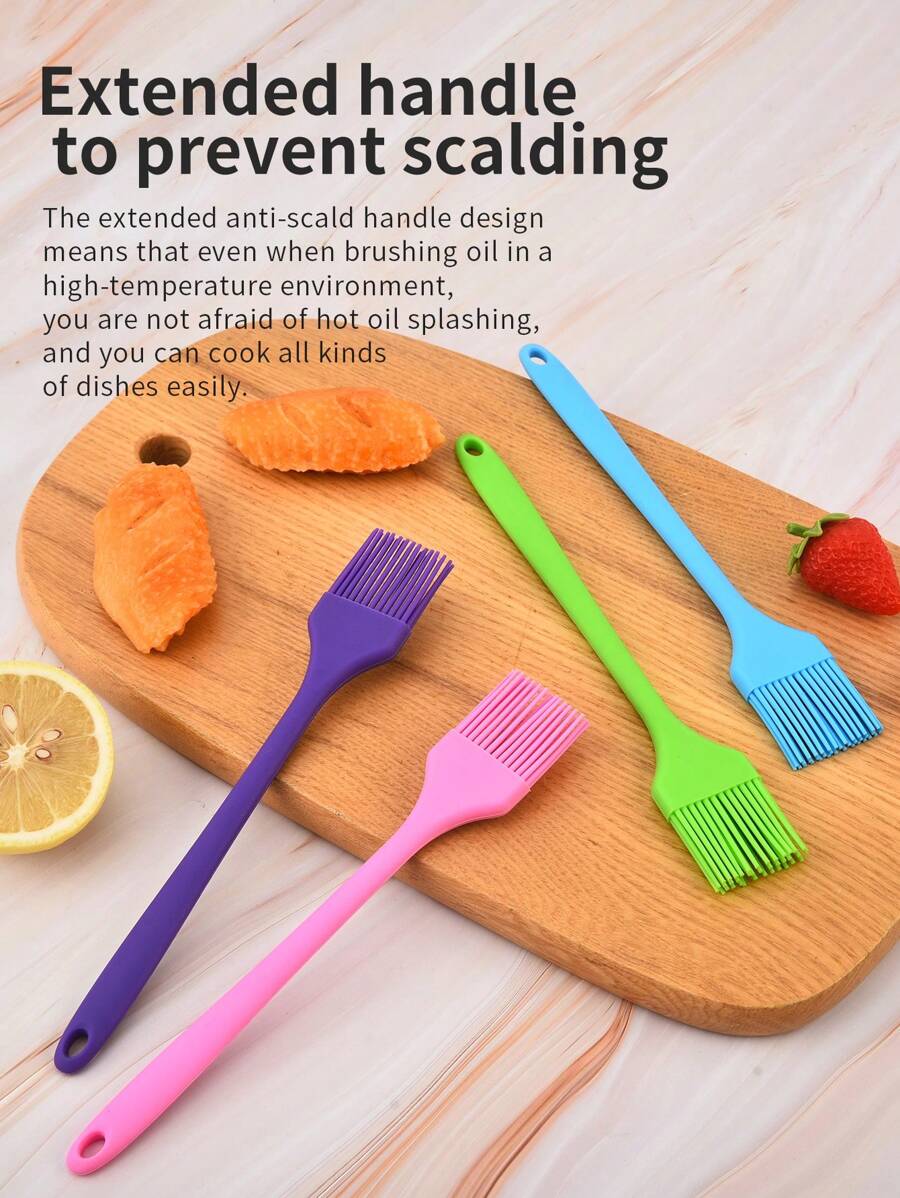 1PC/8 Inches Silicone Food Oil Brush, Extended Handle With One-Piece Molding,High Temperature Resistance Baking And Cooking Tools,Multiple Colors Available,Baking Supplies