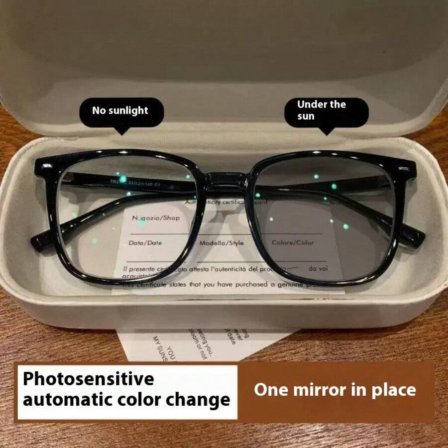 1pc Premium Color-Changing Black Frame Glasses , Transition From Black To Grey To Brown, Stylish Fashion Glasses Suitable For Sun Protection, Office, Computer Use, No-Makeup Face Wear For Summer Beach Vacation,Outdoor,Travel