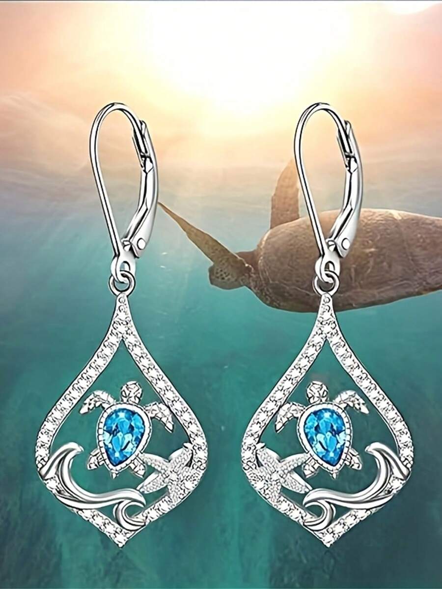 1 Pair Stylish Silver Egg Shaped Turtle Starfish Shell Silver Women's Earrings Ladies Summer Jewelry Beach Essentials Vacation Jewelry