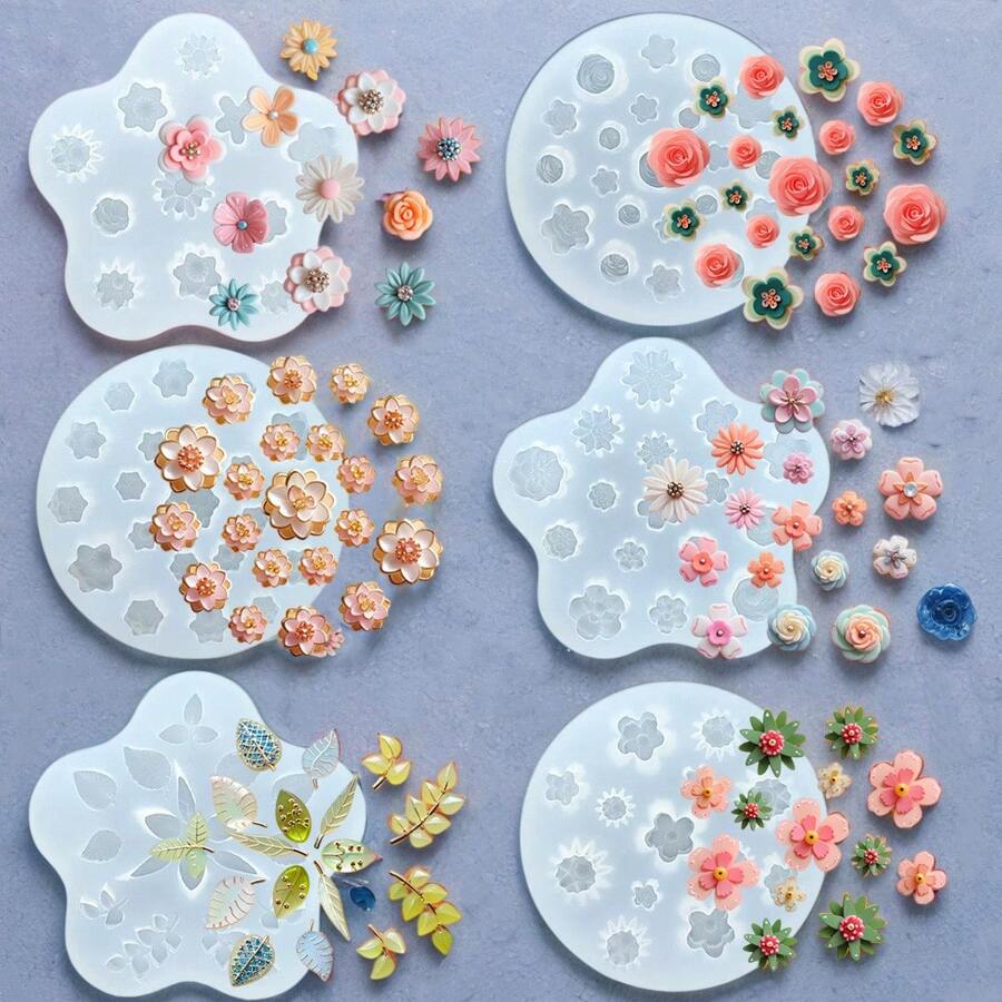 6pcs Flower Silicone Molds, Resin Casting Molds, Jewelry Casting Tools, Suitable For Spring, Valentine's Day, Father's Day, Mother's Day, Thanksgiving, Birthday Gift DIY Molds, Suitable For Earrings, Manicures, Bracelets, Necklaces, Rings And Other DIY Molds
