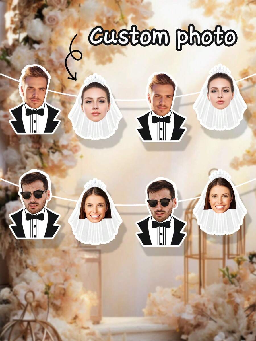 7/14/21 peças Faixas Personalizadas com Fotos do Noivo e da Noiva, Decorações de Faixas Personalizadas para Festa de Casamento, Padrões de Fotos Personalizadas do Noivo e da Noiva, Decorações para Chá de Panela, Chá de Casal, Despedida de Solteiro