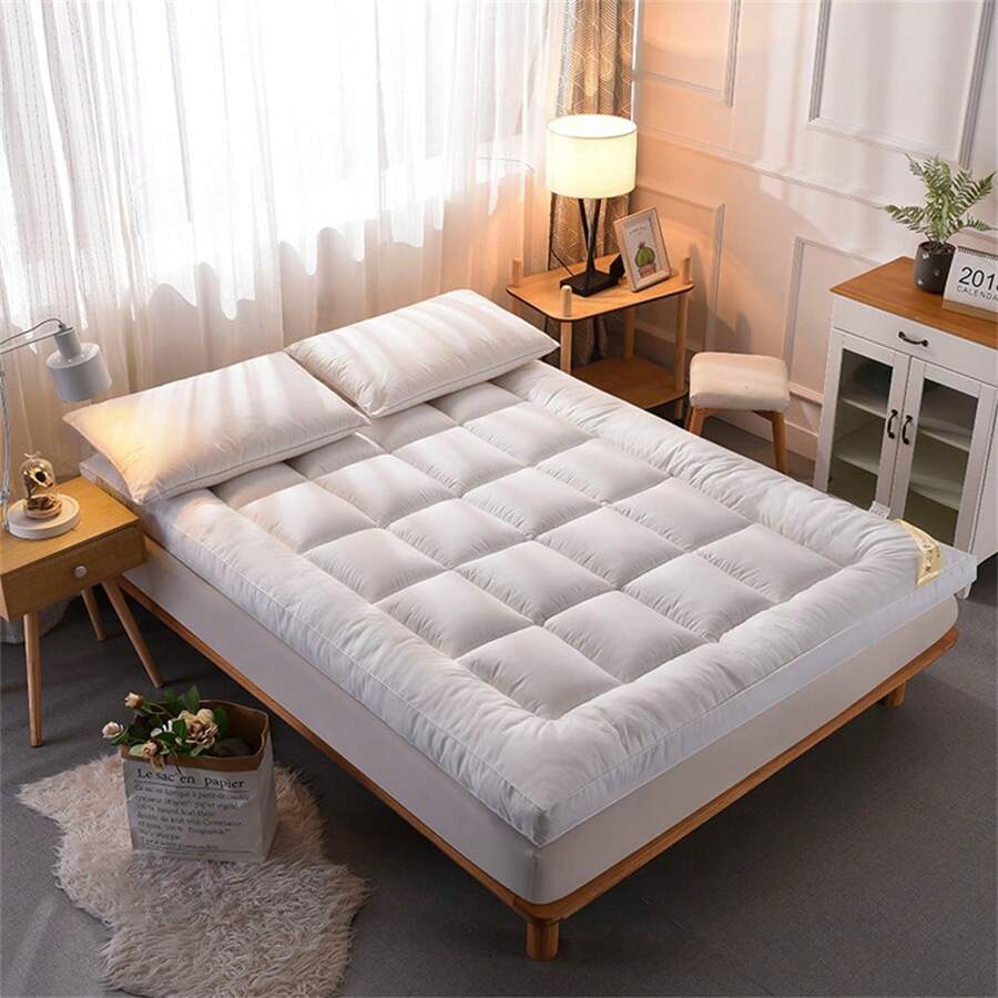 1 Housse de matelas en fibre - Couleur unie, surmatelas moelleux, matelas confortable, printemps, été, automne et hiver quatre saisons confortable - Convient pour la chambre à coucher, l'appartement, la chambre d'hôte, le dortoir