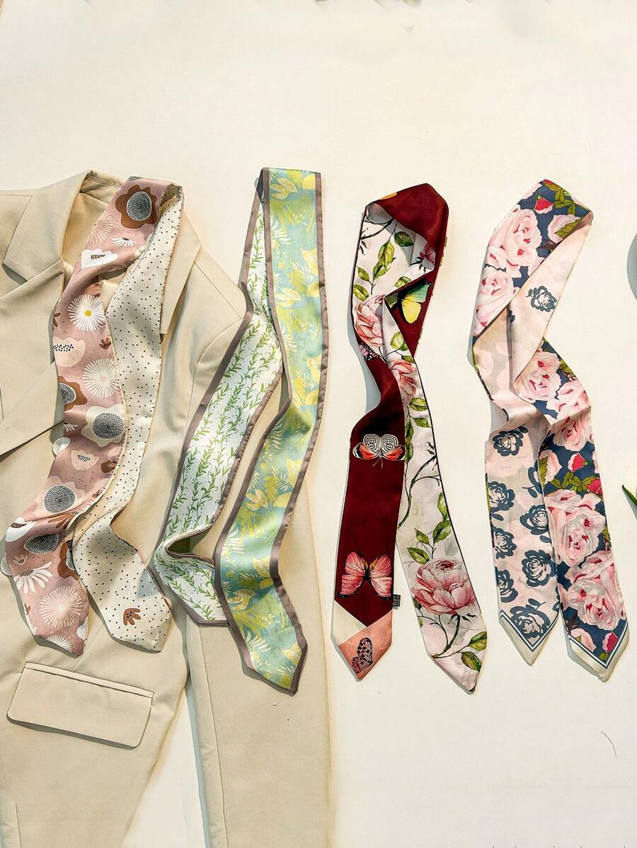 4 pièces ensemble foulard/bandeau imprimé fleur de rose et papillon pour femmes, cadeau multifonctionnel élégant casual pour port quotidien/date, bandeau turban serre-tête épais