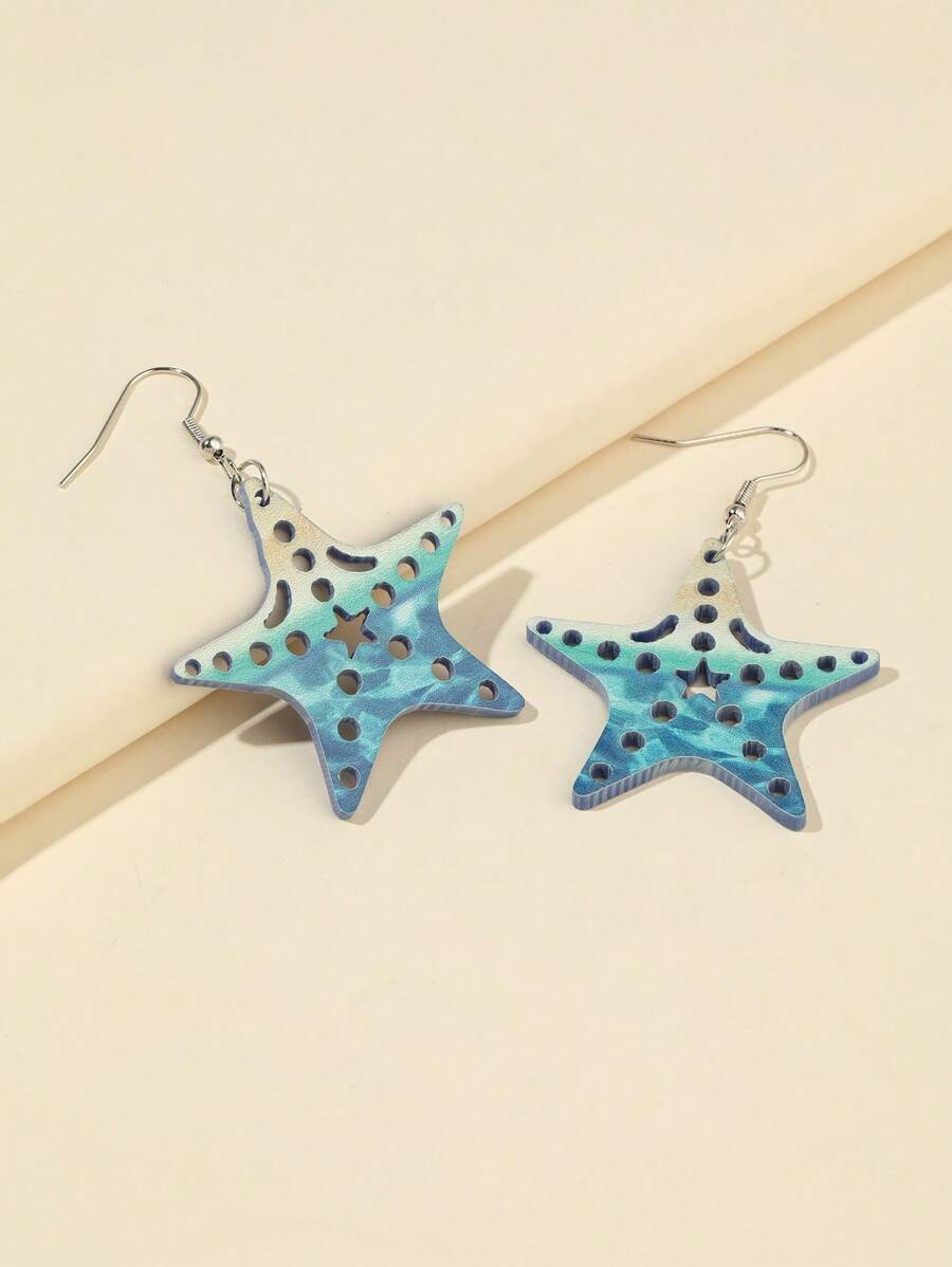 1Pair Acrylic Starfish Drop Earrings Suitable For Women And Girls Summer Beach Vacation Accessories Jewelry