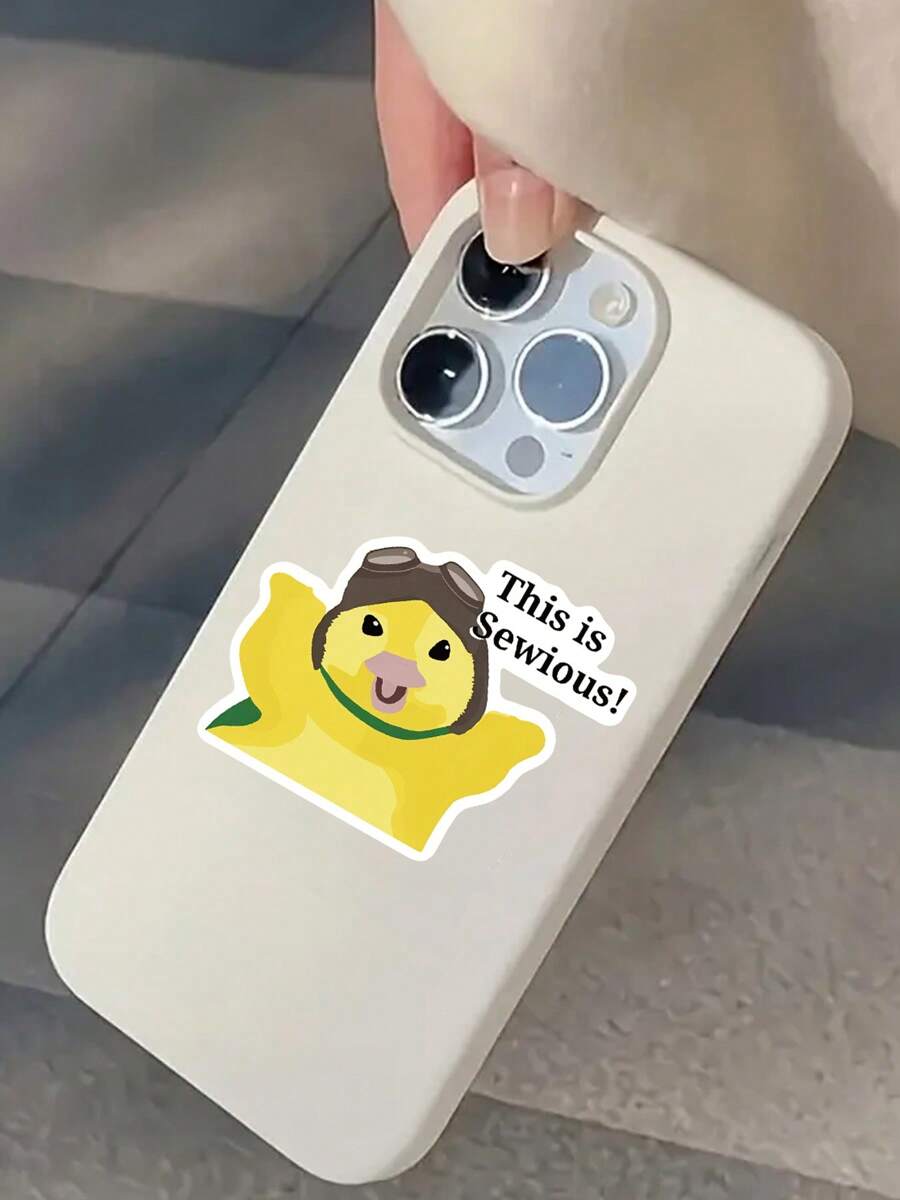 1/3pcs "This Is Sewious" Humorous Stickers, Adorable Yellow Chick With Green Scarf & Goggles, Pilot-Themed Design, Decorate Your Laptop, Water Bottle, Journal, Skins, Guitars, Helmets, Office Supplies, School, Skateboards, Luggage, And Other Funny Decal,School Supplies,Back To School