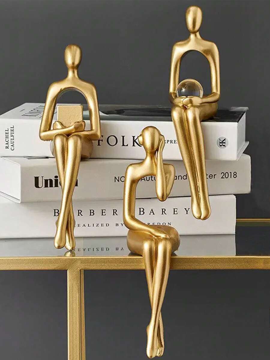 1pc Creative Art Mini Golden Man Decorative Figurine, Modern Minimalist High-End Luxurious Style, Suitable For Home Living Room Entrance Bookshelf Cabinet TV Stand Decor, Office Desk Decoration, Company Hotel Store Window Display, Holiday Gift, Photo Prop