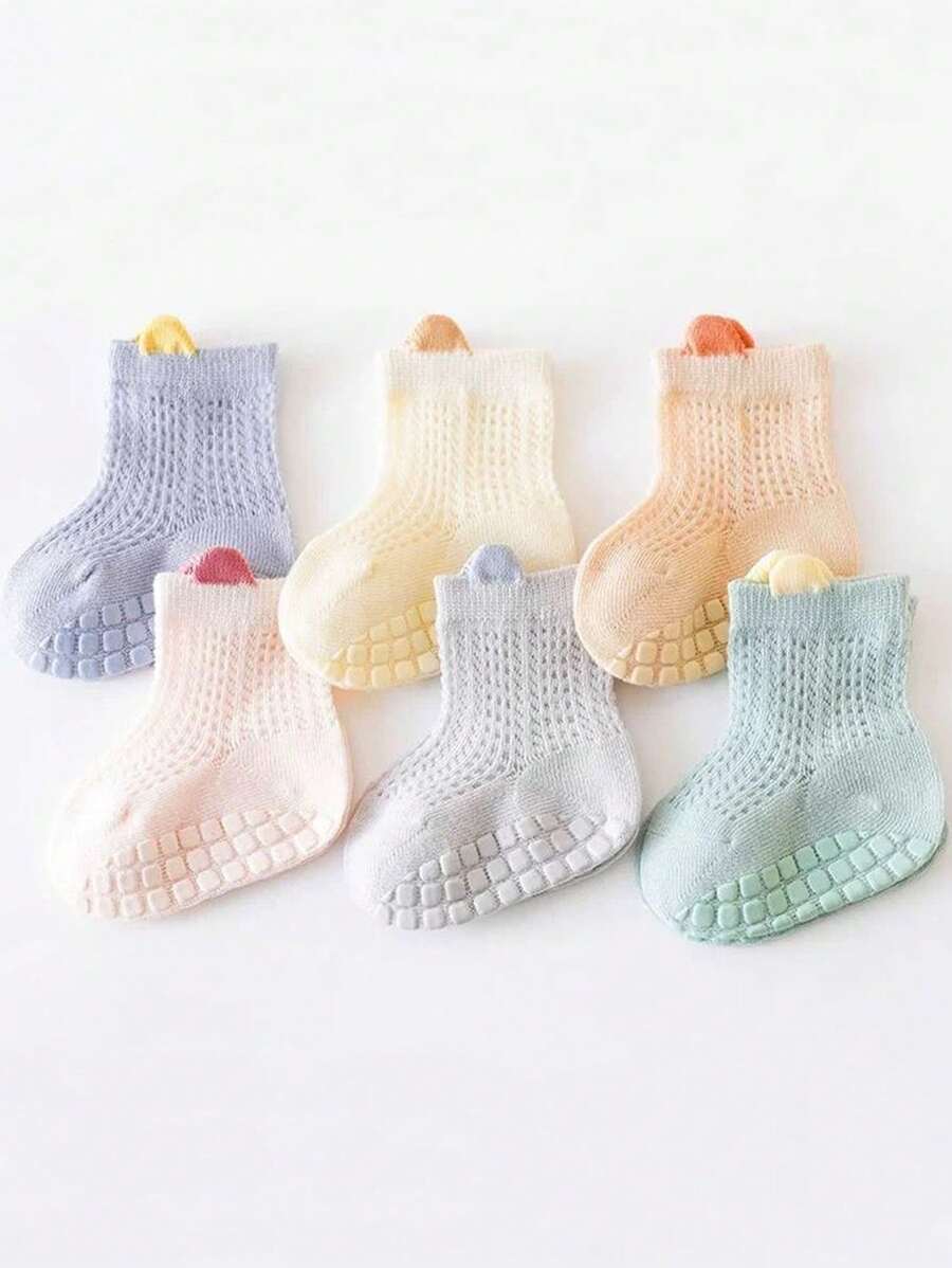 6 Pairs Non-Slip Baby/Kid Floor Socks With Cute Ear Designs, Suitable For Boys, Girls, All Seasons