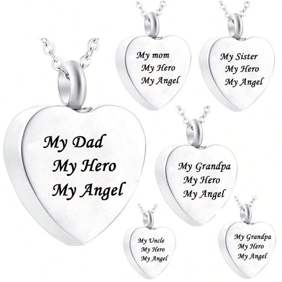 Heart Cremation Jewelry Urn Necklace For Ashes Stainless Steel Memorial Pendant -My Dad My Hero My Angel For Grandpa Grandma Dad Mom Uncle Aunt Brother Sister Daughter Son