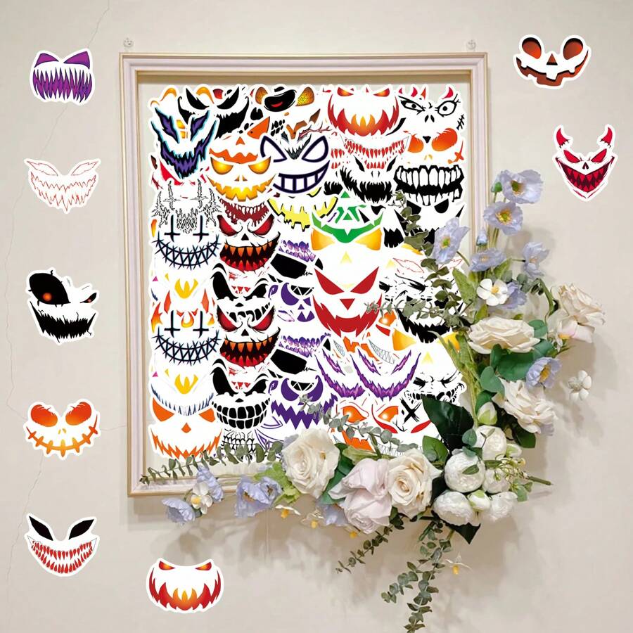 50pcs Mischievous Horror Skull Graffiti Stickers For Halloween Decorations, Scrapbooking, Phone, Guitar, Tablet Room Decor Wall Decor Wall Sticker
