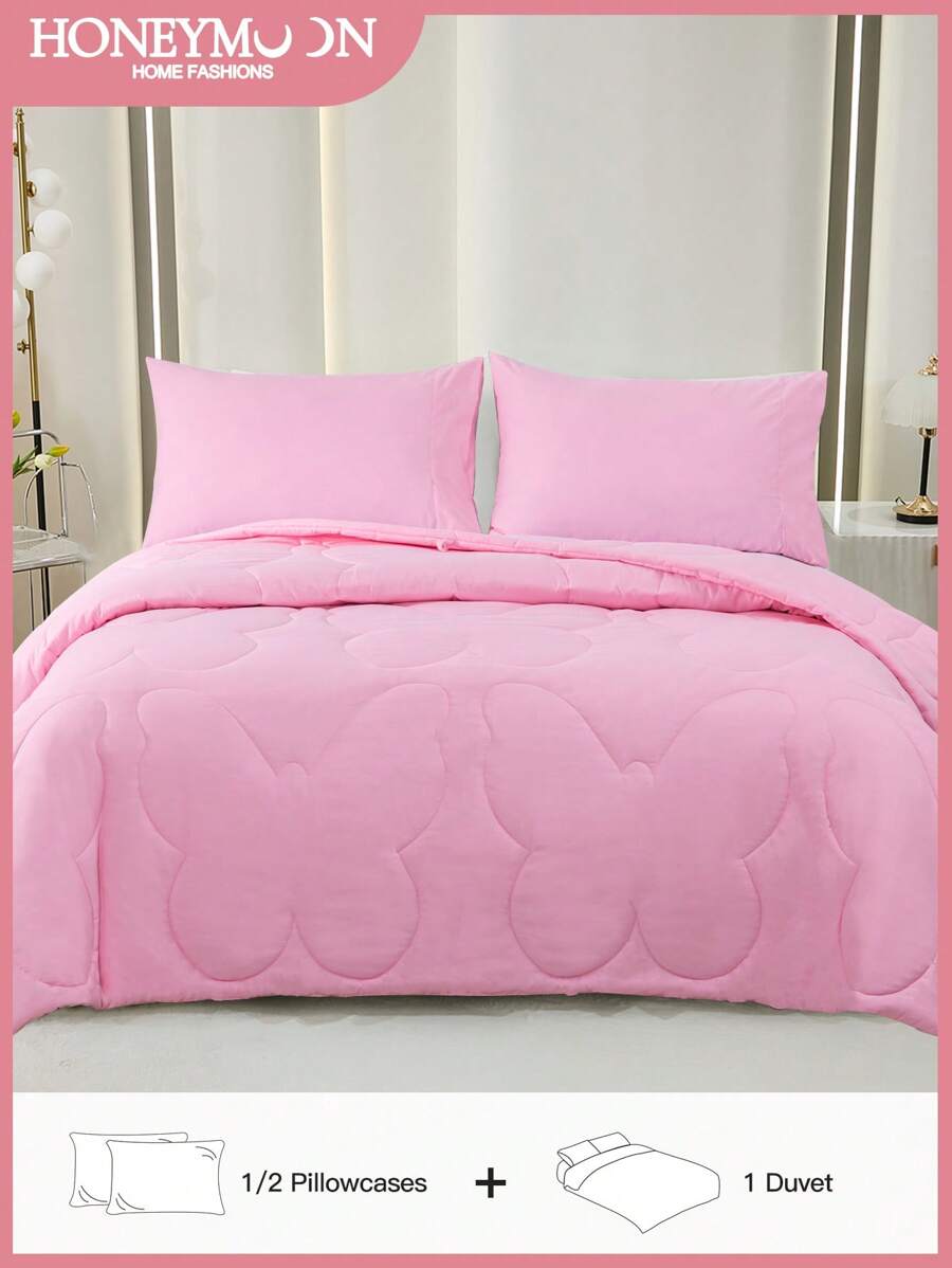 1pc Fluffy Warm Butterfly Stitch All-Season Comforter, Cloud Comfort Down Alternative Duvet Insert For All Size Twin Full Queen