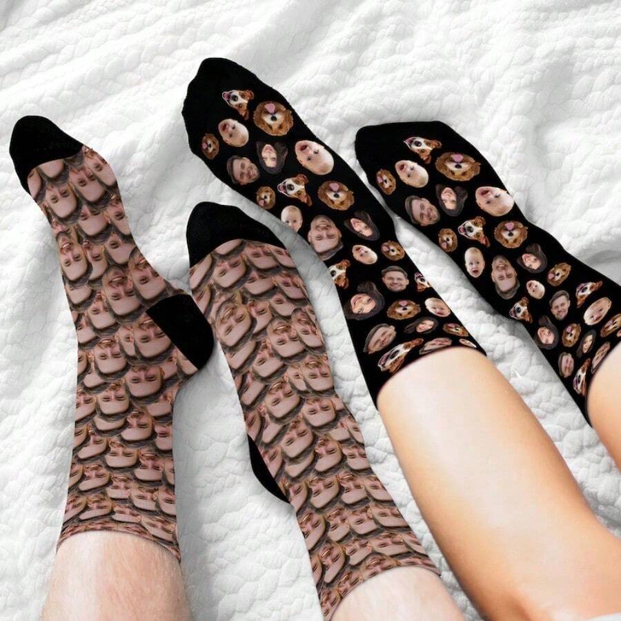 Chaussettes personnalisées à motifs de visages multiples, chaussettes à visages, chaussettes pour garçons d'honneur, chaussettes avec visage, chaussettes personnalisées pour animaux de compagnie, cadeau d'anniversaire pour lui, chaussettes avec photo personnalisées