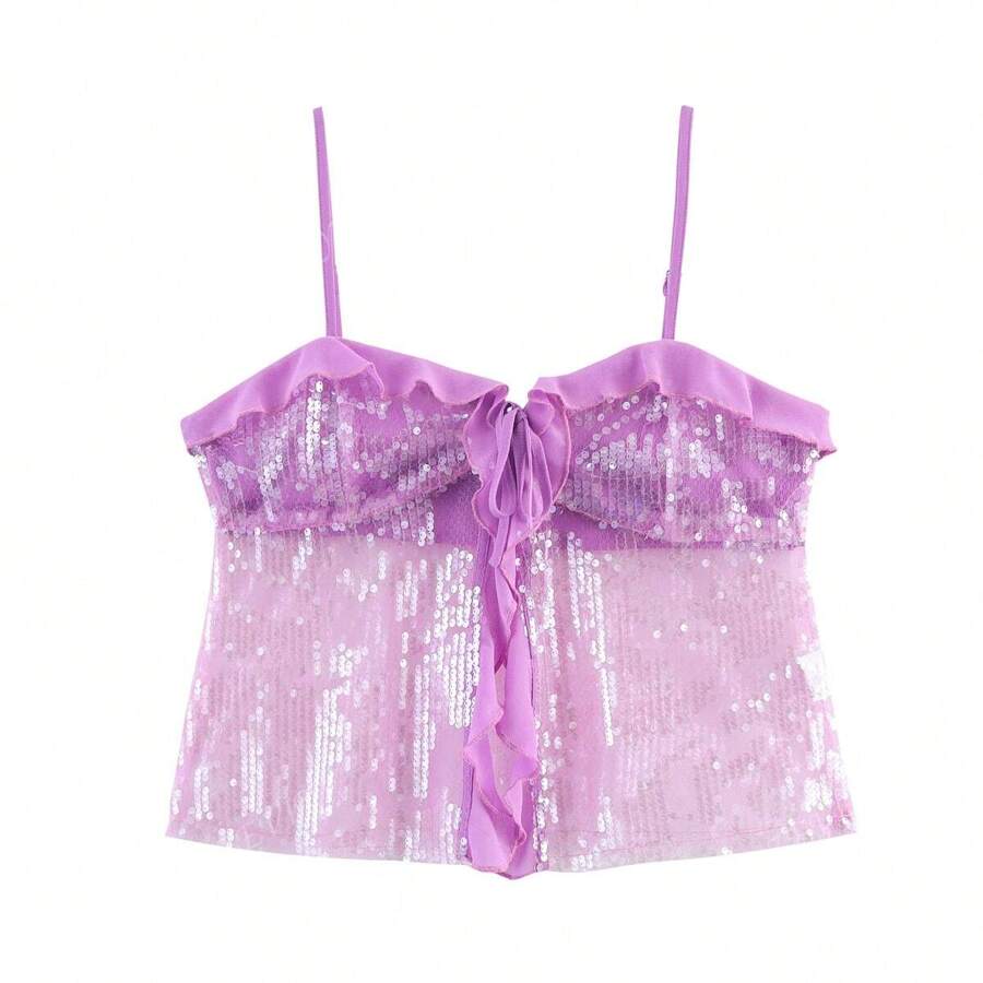 ZEVITY Canotta da donna con patchwork in paillettes 2501