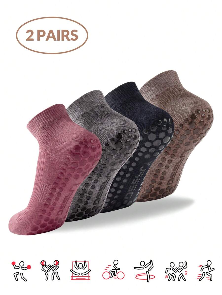 2 Pairs Deefly Women Anti-Slip Ankle Socks, Solid Color Suitable For Home, Hospital, Pregnant Women, Fitness, Pilates, Yoga