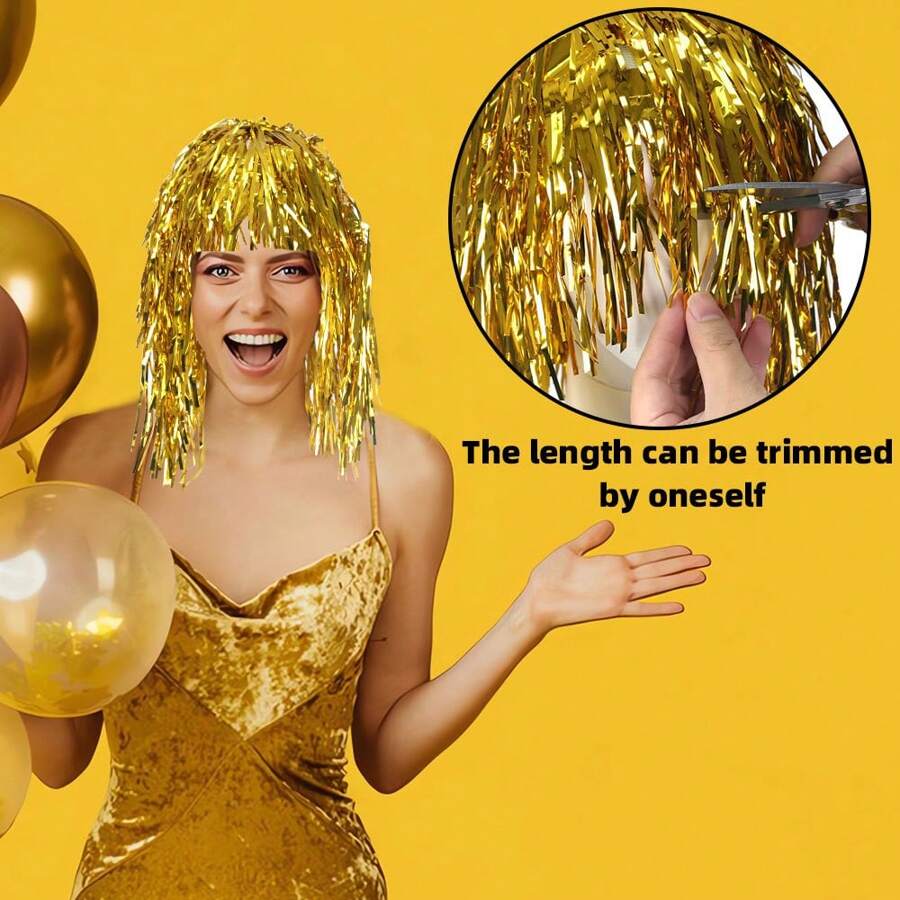 1pc Foil Tinsel Party Shiny Hair Colorful Encrypted Carnival Party Fancy Dress Costume Wigs Disco Masquerade Single Party Wigs For Holiday