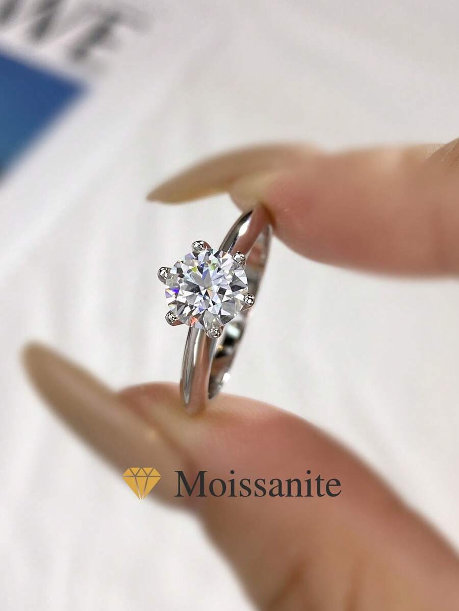 1 pièce Bague de mariage avec 6 griffes, design classique, diamant Moissanite de couleur D de 1 ct, anneau en argent sterling S925, convient pour les fiançailles, les épouses, les petites amies, les cadeaux d'anniversaire, les cadeaux d'anniversaire de mariage, bijoux de mariée de haute qualité