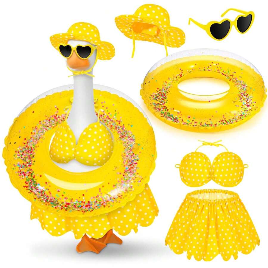 5 Pcs/Set Hawaiian Goose Outfit Summer Porch Goose Outfits Bikini Goose Clothes Cute Goose Costume For Outdoor Garden Yard Decor