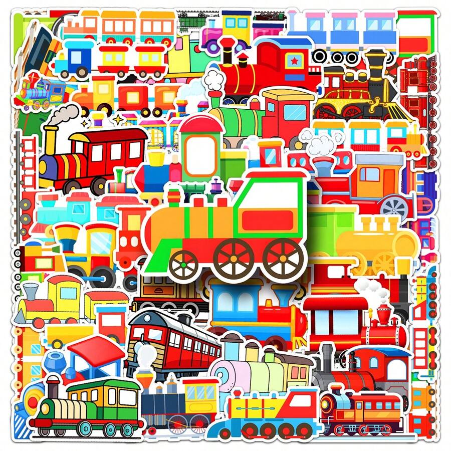 50pcs Cartoon Train Doodle Stickers For Scrapbooking, Drawing Board, Phone Case, Decorative Stickers Room Decor Wall Decor Wall Sticker