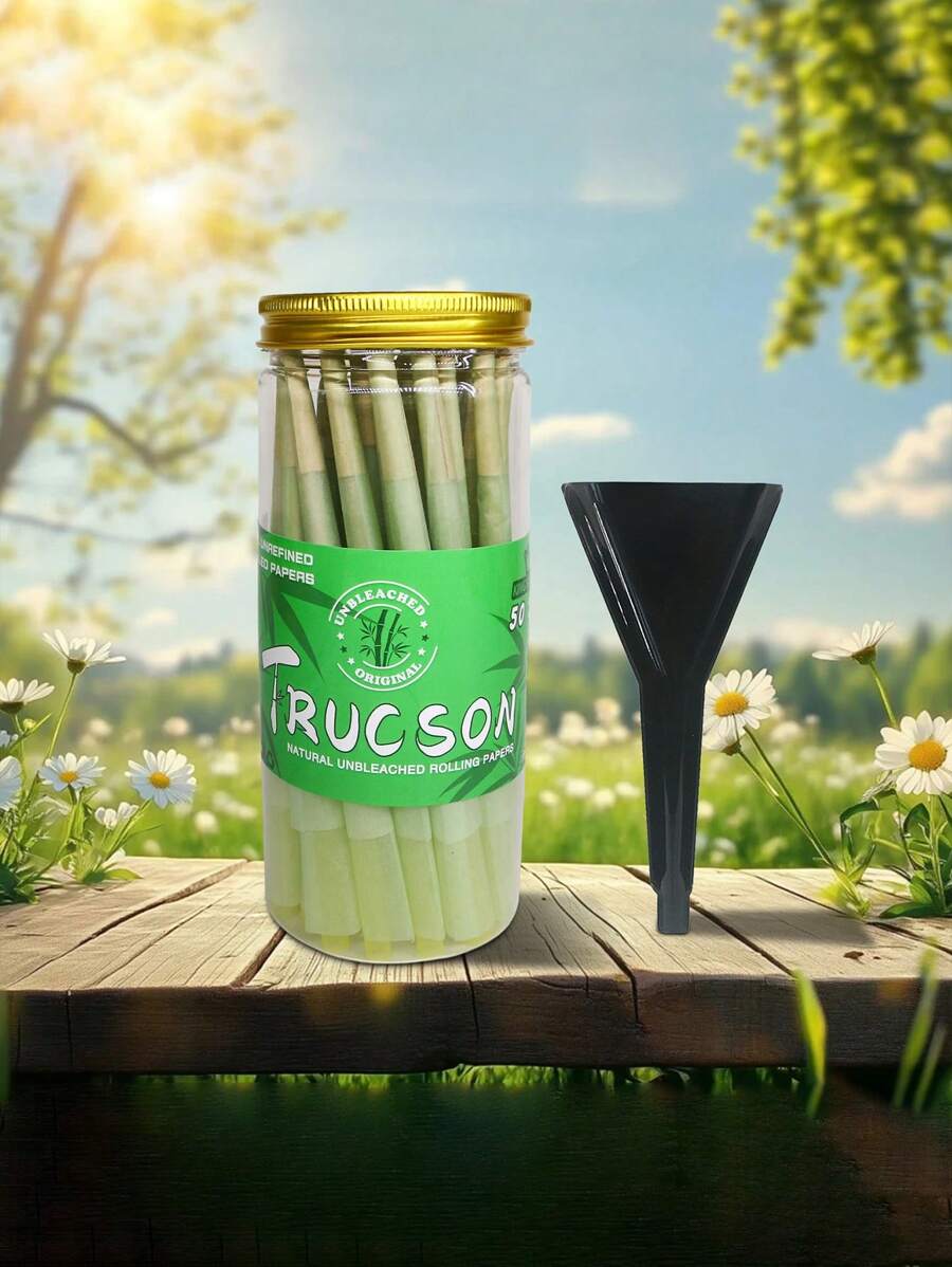 Green Canned Pre-Rolled Cone + Funnel Ultra-Thin Slow-Burning Pointed Tip Rolling Paper Portable Cone-Shaped Rolling Paper Valentine's Day Gift Party Gift Gift For Friends Outdoor Supplies, Pre-Rolled Filter Tip Paper Accessories Easy To Carry