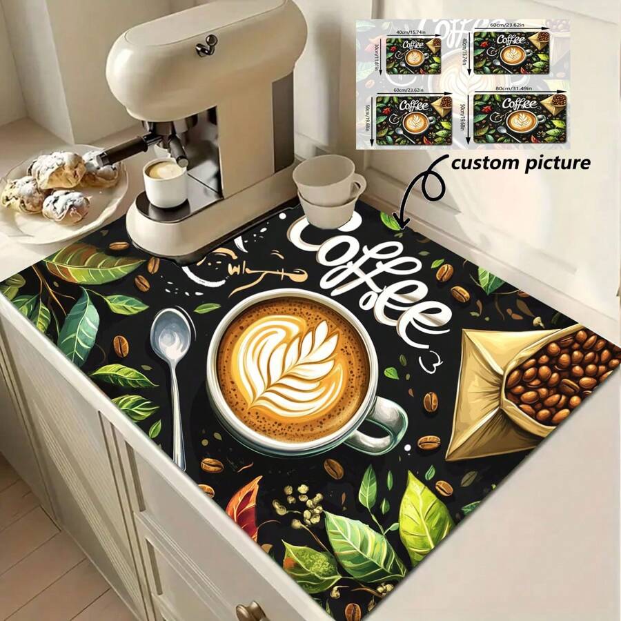 1pc Customized Drain Mat, Customized Picture Drip Mat, Customized Coffee Machine Mat, Rectangular Kitchen Mat, Customized Picture Ma
