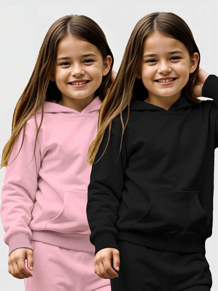 Kit Com 2 Moletom Canguru Infantil Sem Estampa Liso Meninas