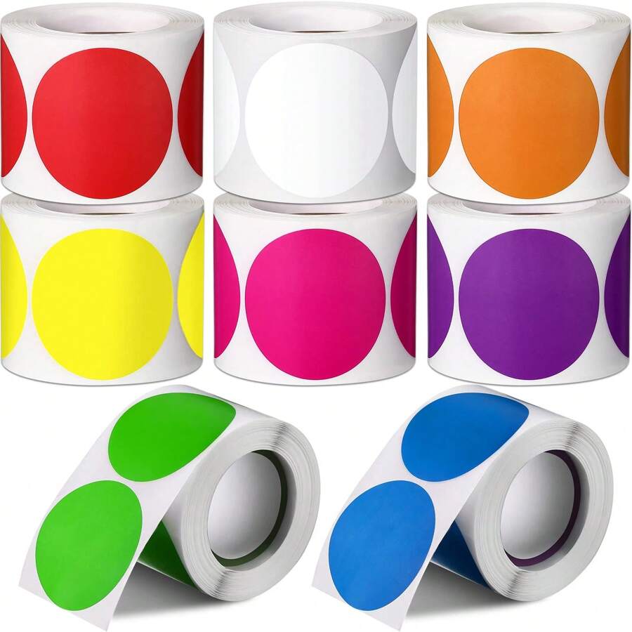 2" (50mm) runde mehrfarbige Thermoaufkleber 600 Stück/Rolle wasserdicht selbstklebende Kreis-Etiketten für Einzelhandelspreise/Lebensmittelverpackungen/Logistik, sofort bedruckbare, lichtechte Barcode-Aufkleber