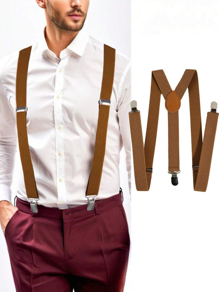 1pc Men Solid Color Elastic Adjustable Y-Shape Belts/Suspenders, Suitable For Casual, Travel, Shirt & Business Outfits