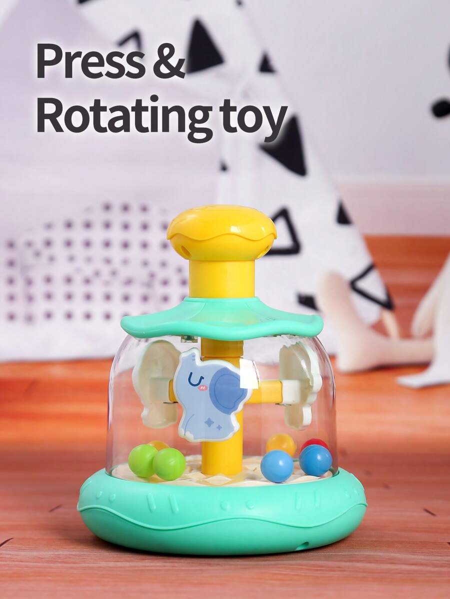 1 pieza Juguete de carrusel de animales de madera con sistema de pulsación y giro para bebés, diseño colorido para atraer al bebé, juguete educativo temprano interesante, adecuado para niños, niñas, Pascua, cumpleaños, regalo de Navidad