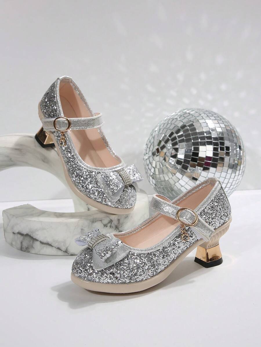 Girls Princess Crystal Knot Sandals, Soft Sole Fashionable Summer Children High Heel Shoes