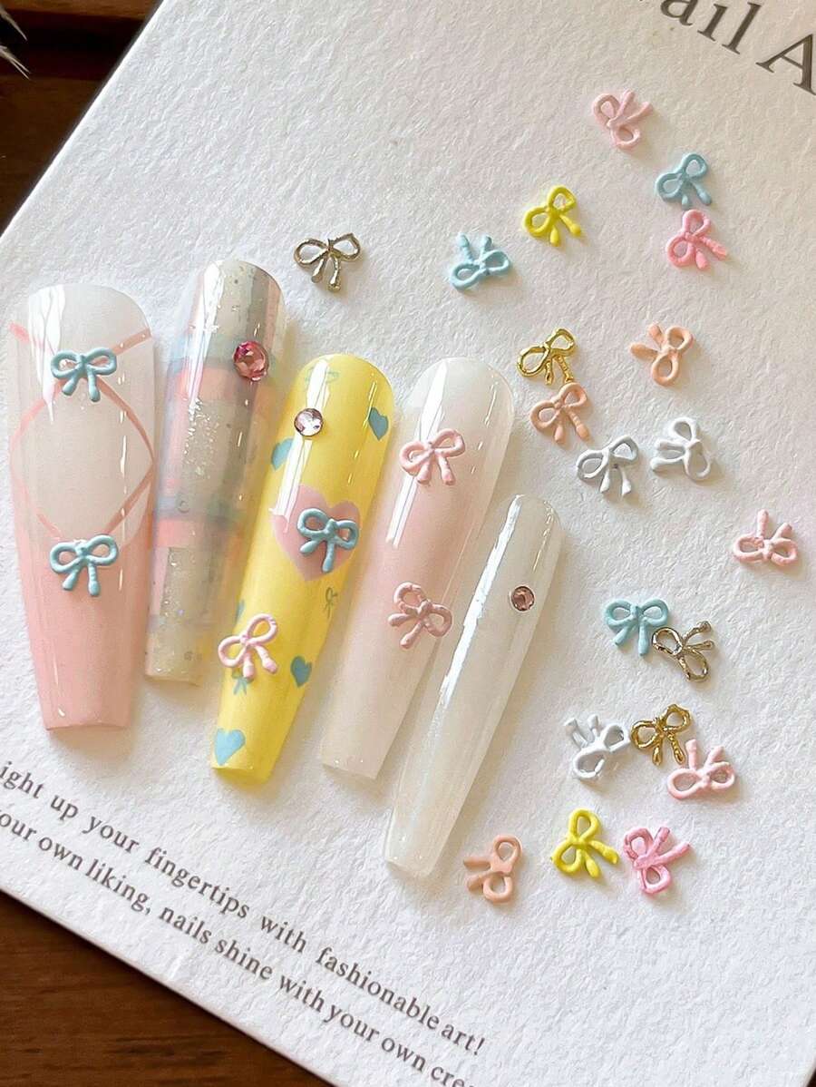10 pezzi Mini decorazioni per unghie in lega a forma di fiocco, delicati fiocchi kawaii dipinti cavi, adatti per la realizzazione di gioielli, decorazioni per unghie, accessori per capelli, custodie per telefoni - senza profumo, ideali per fai-da-te e hobby creativi