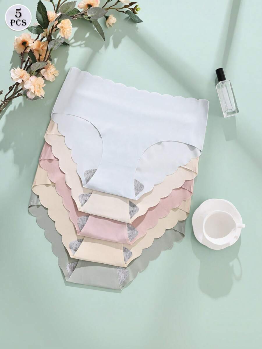 5pcs Women's Multicolors Ins Fashion Ladies' Solid Color Basic Daily Seamless Traiangle Panties