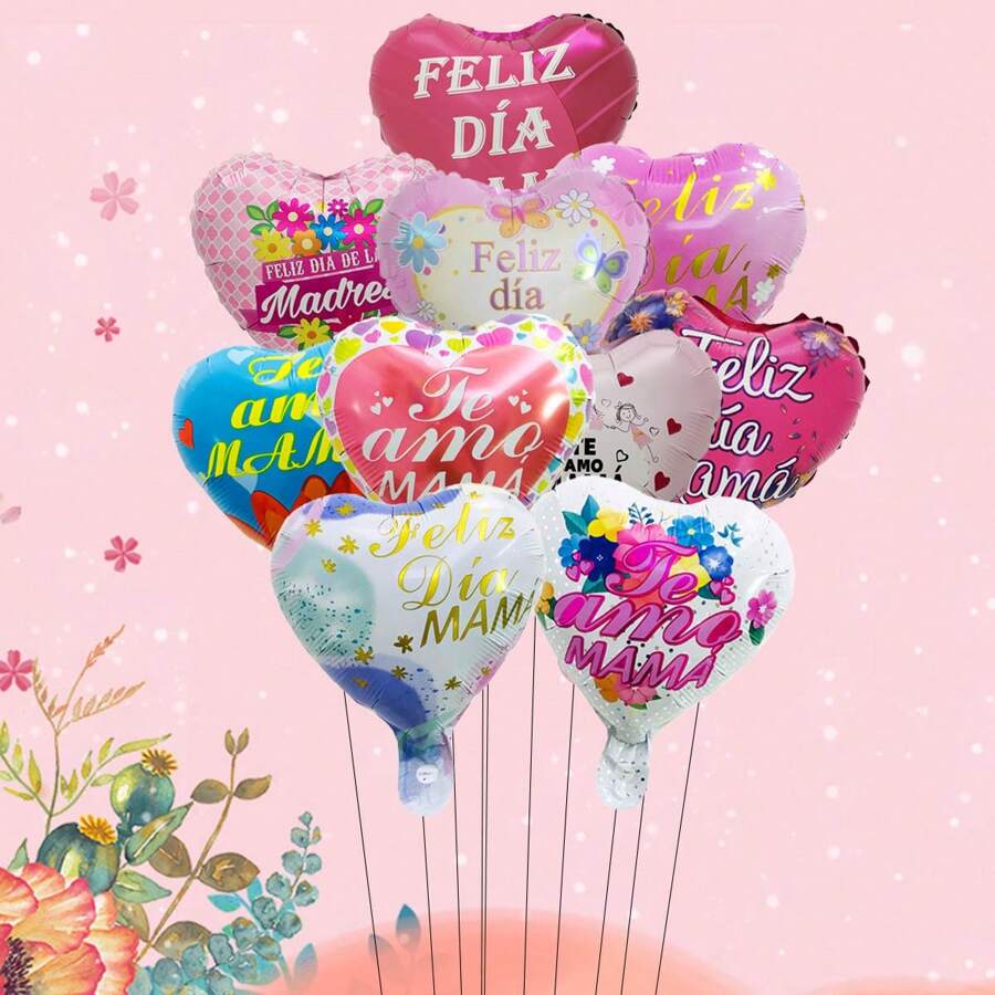 10pcs Spanish 10inch Mini Mother's Day Heart Balloons Best Mom Air Balloon Love Mom Mother's Day Decorations