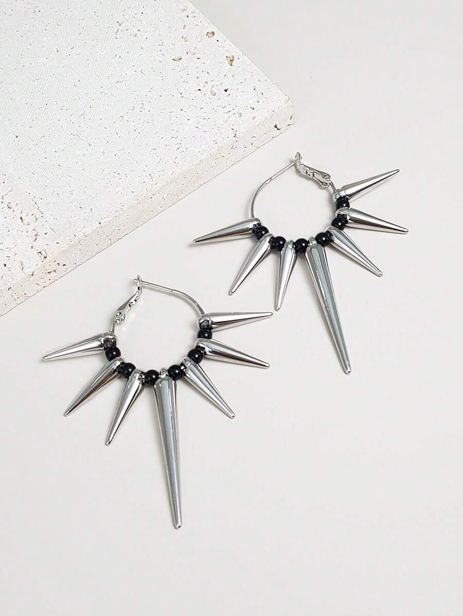 1 Pair Women's Fashionable Vintage Punk Gothic Studded Decoration Exaggerate Hoop Earrings, Versatile For Daily, Party And Casual Wear