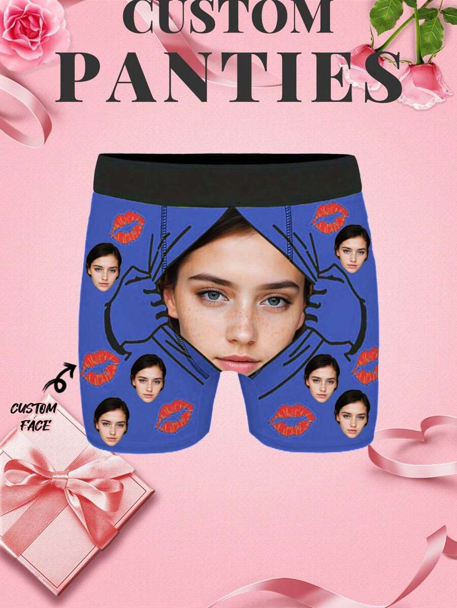 1-Piece Set For Husband/Boyfriend Custom Boxing Shorts, Norollwaistband Shorts,Spring, Popular Anniversaries/Birthdays/Gifts For Him, Men's Printed Face Underwear, Anniversaries, Ideal Gifts For Holidays Boyfriend Bedroom, Living Room, Custom Photo Boxing Shorts, Couple Gift Sequins , Colorful Custom