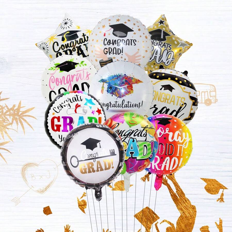 10pcs 18inch Grad Round Star Foil Balloons Congratulation Graduation Helium Balloon Graduation Party Decorations