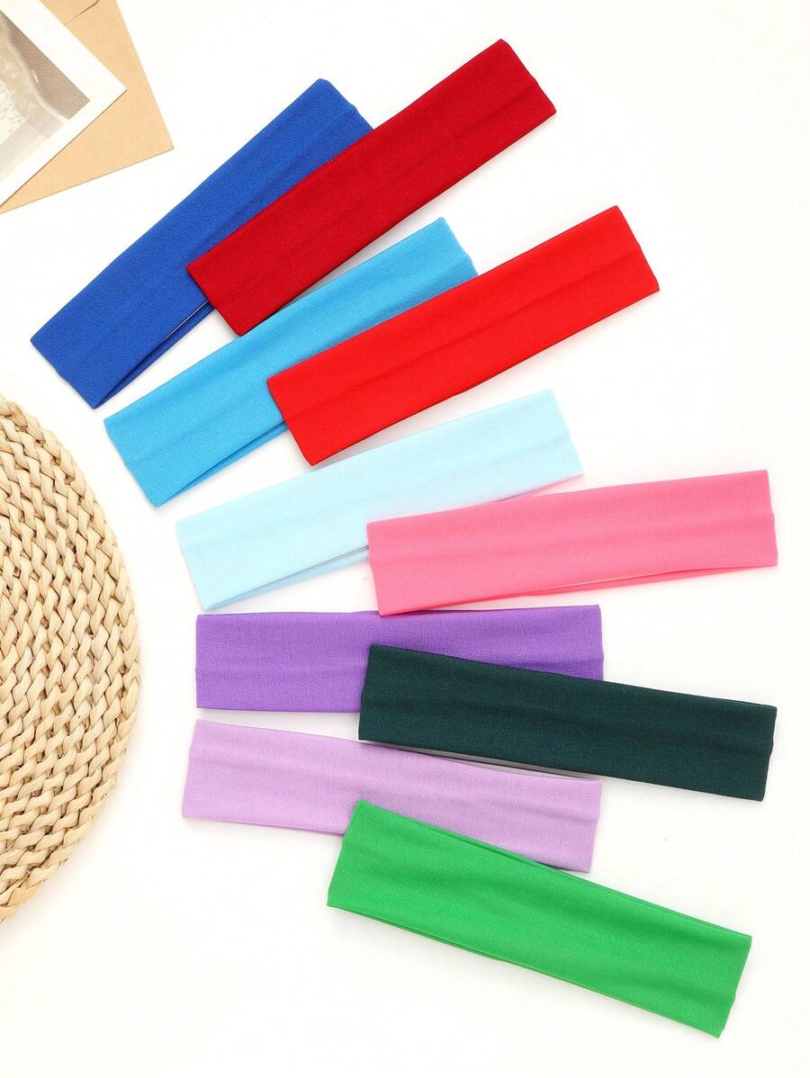 10 bucăți bentite elastice unisex pentru păr lung/scurt, țesătură moale pentru cap casual pentru yoga, alergare, antrenament, potrivite pentru yoga zilnică, jogging, fitness, culoare solidă, poliester, toate anotimpurile