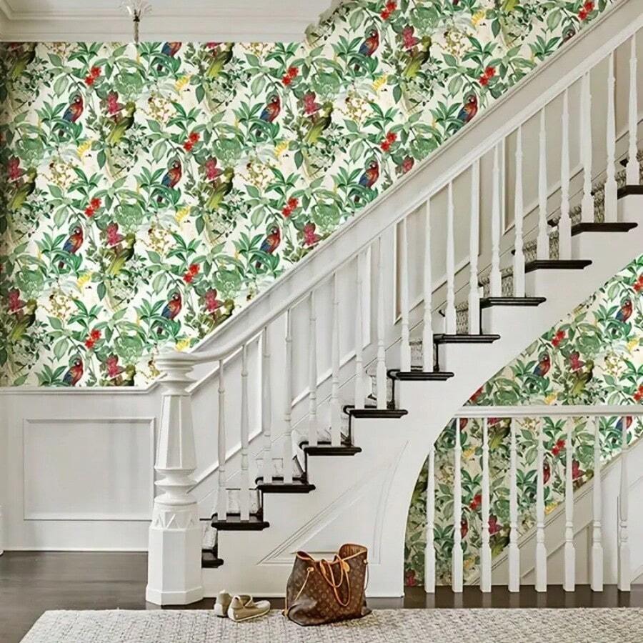 1 Roll Of Tropical Bird And Flower Peel And Paste Wallpaper 17.7inX39.3/118.1/196.8in Waterproof Oil Draining Detachable Self-Adhesive Furniture Renovation Living Room Kitchen Bedroom Dormitory Decoration Furniture Renovation Floral PaPtterns | PVC Material Room Decor Home Decor Wall Decor Bathroom Bathroom Decor Wall Paper Wallpapers