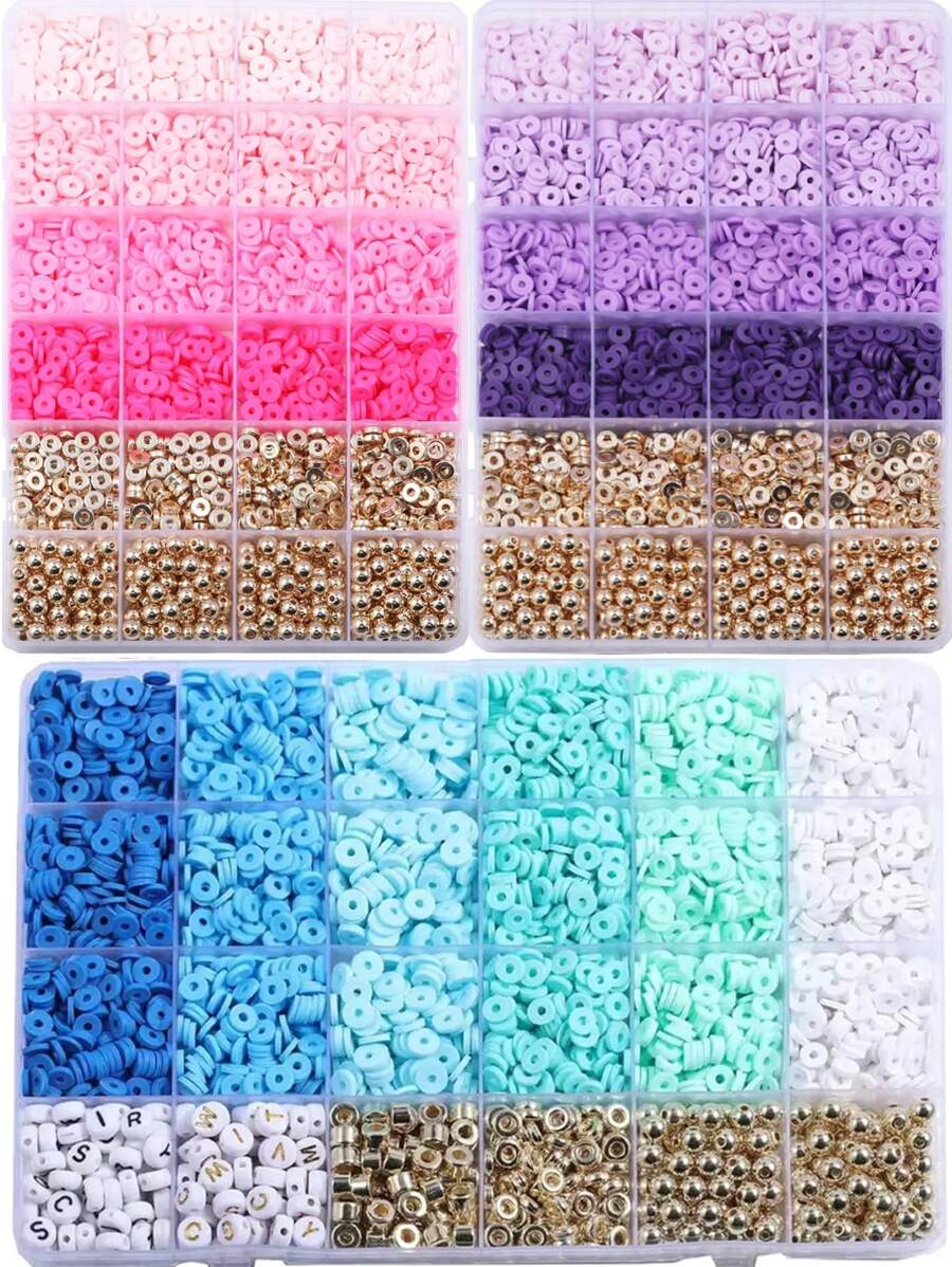 Conjunto de 2000 piezas de cuentas de arcilla rosa en tema de San Valentín, con conjunto de cuentas espaciadoras doradas de la serie oceánica, accesorios para pulseras DIY, juego de joyería con cuentas CCB. El color es aleatorio