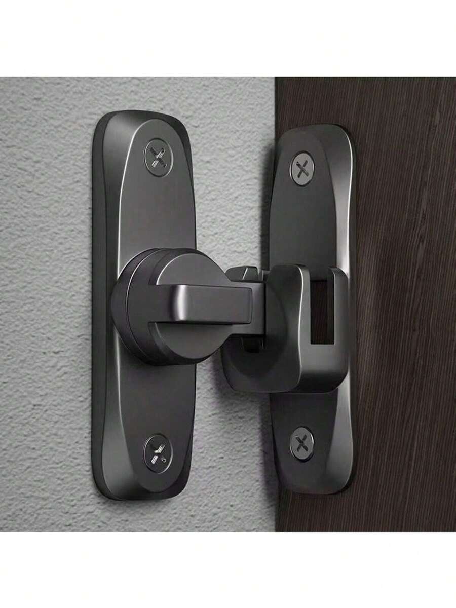 1pc No Drill Thick Universal Card Buckle Door Latch, Bathroom Simple Vintage Lockable Zinc Alloy Door Latch, Stainless Steel Anti-Theft Latch