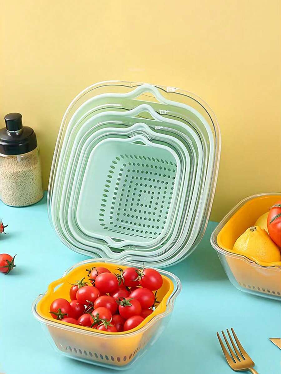 1 Peça Cesta Escorredor de Vegetais de Camada Dupla, Prato de Frutas de Plástico para Cozinha, Filtro Escorredor de Lavagem para Sala de Estar