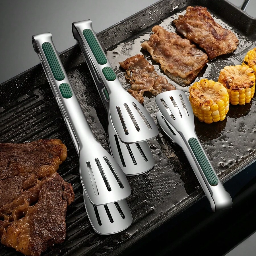 Stainless Steel Kitchen Clamp Cover - Non-Slip Handle, Metal Food Tongs For Cooking, Serving And Grilling - Multi-Cookware And Kitchen Accessories For Salads, Bread And Roasts - Kitchen Tools And Supplies For Home, Restaurant And Commercial Kitchens