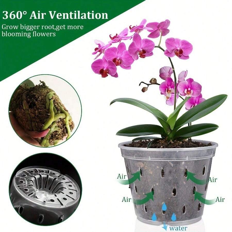 5 Packs Transparent Plastic Orchid Pots With Saucers For Air Circulation, Clear Plastic Planter For Orchid,Orchid Pot With Holes For Repotting Healthy Air Circulation And Water Drainage, Indoor & Outdoor Gardening, Home Decor