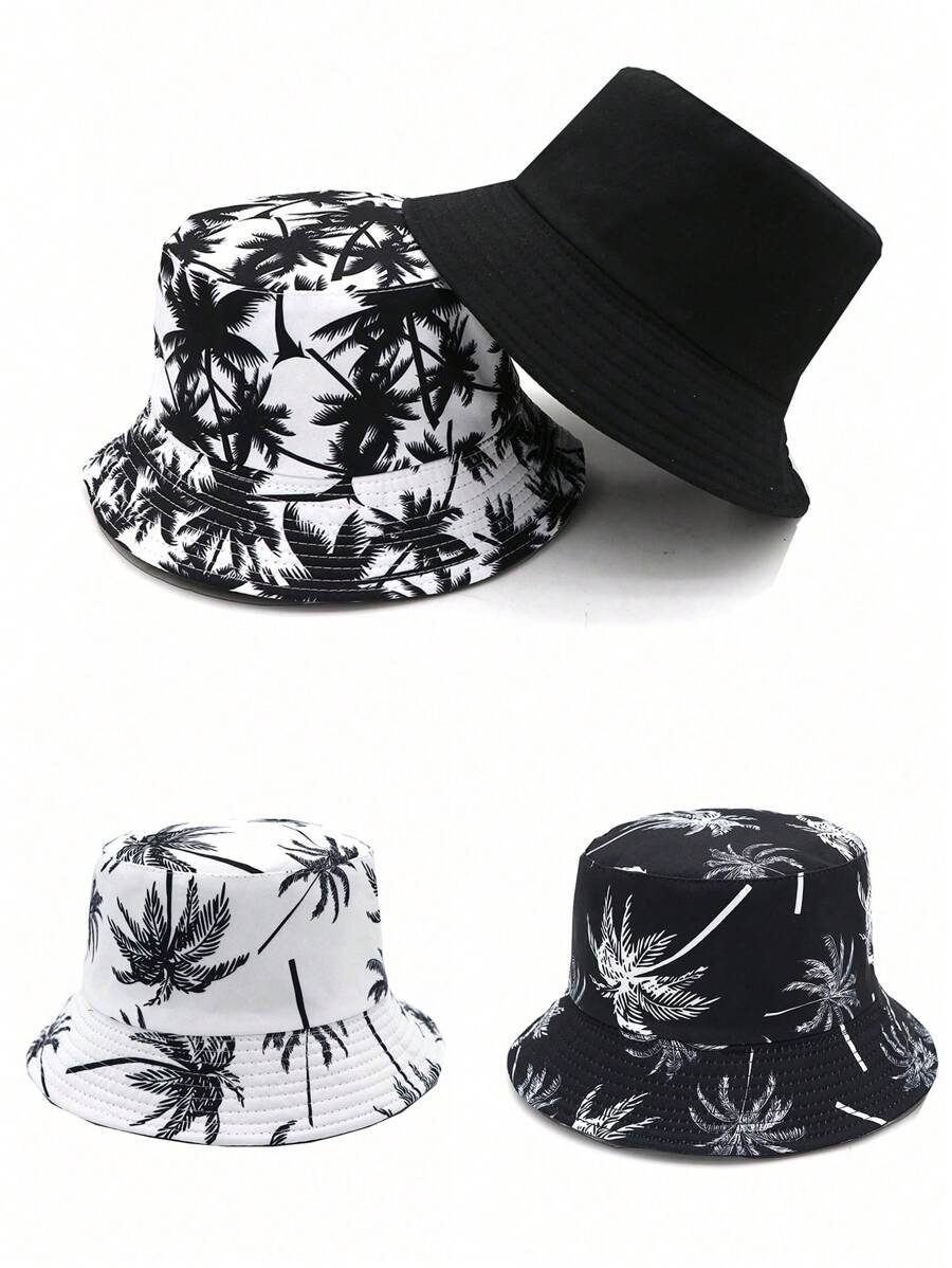 Cappello a secchiello reversibile unisex con stampa di palme, adatto per uso casual quotidiano e vacanze all'aperto. Cappello da sole estivo da uomo, adatto per attività all'aperto estive come escursionismo e pesca